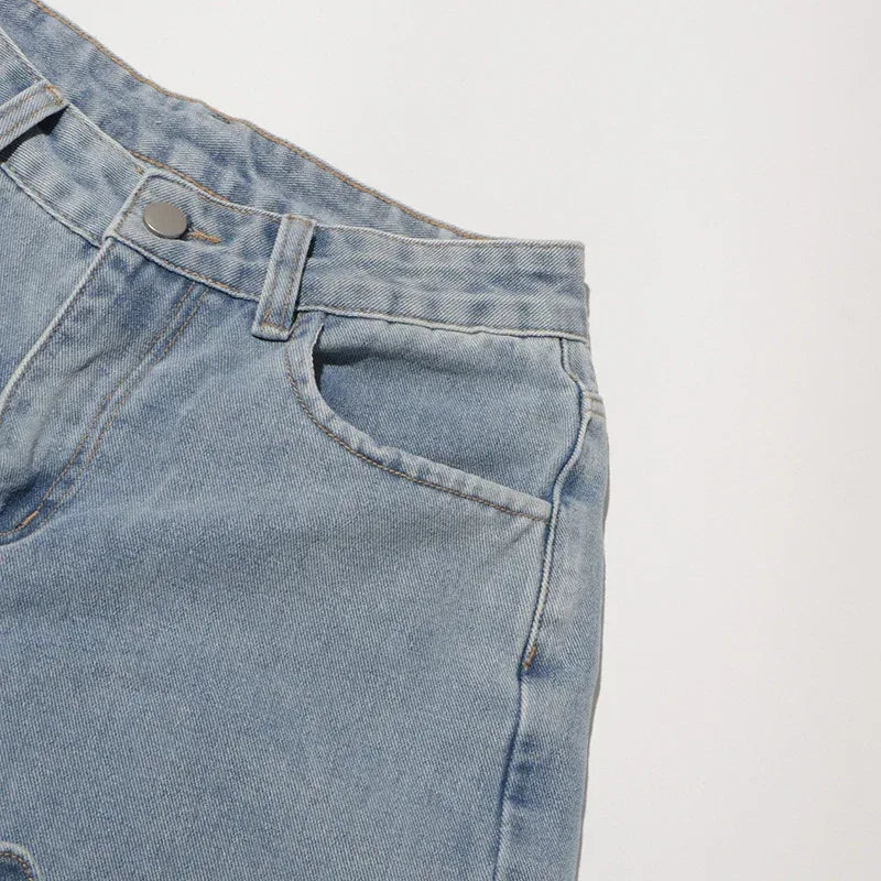 Street Style Floral Patchwork High Waist Straight Denim Jeans - Styeenigma