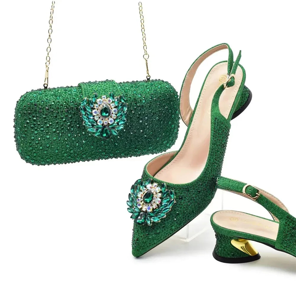 Rhinestone High Heel Shoes & Gemstone Hardbox Bag Set - Styeenigma