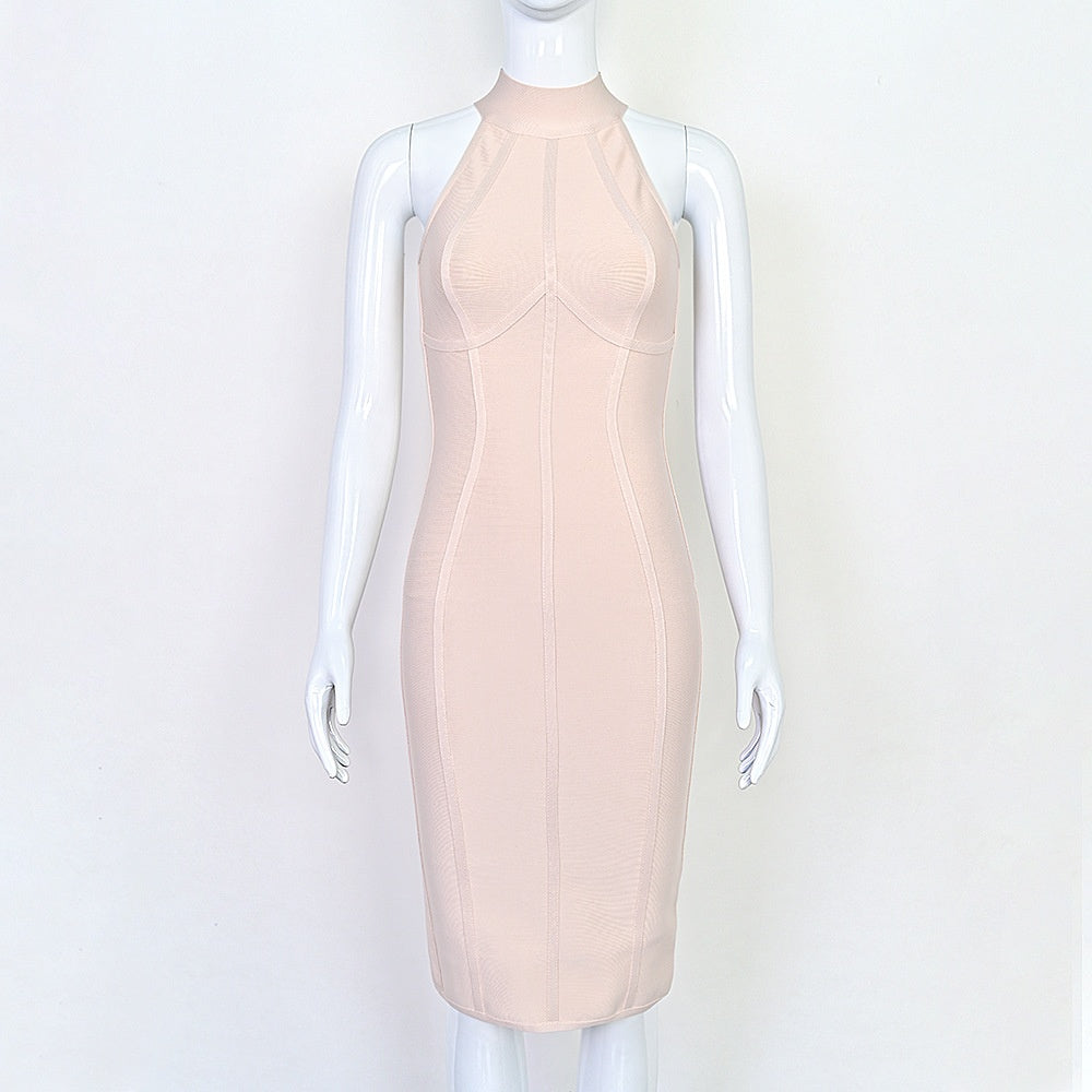 High Neck Bodycon Midi Dress – Sleeveless Perfect  for Cocktail, Date & Evening Wear