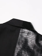 Crocodile Embossed Leather Patchwork V-Neck Vest for Women - Styeenigma