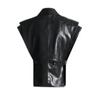 Crocodile Embossed Leather Patchwork V-Neck Vest for Women - Styeenigma