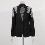Women’s Black Suit Two-Piece Set – Rhinestone Blazer & High-Waist Straight Leg Pantsuit - Styeenigma