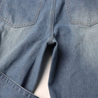 Detachable Ribbon Patchwork High-Waist Straight-Leg Jeans Denim Pants
