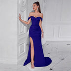 Off-the-Shoulder Mermaid Long Prom Dress with High Slit - Styeenigma