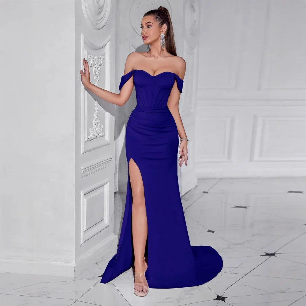 Off-the-Shoulder Mermaid Long Prom Dress with High Slit - Styeenigma