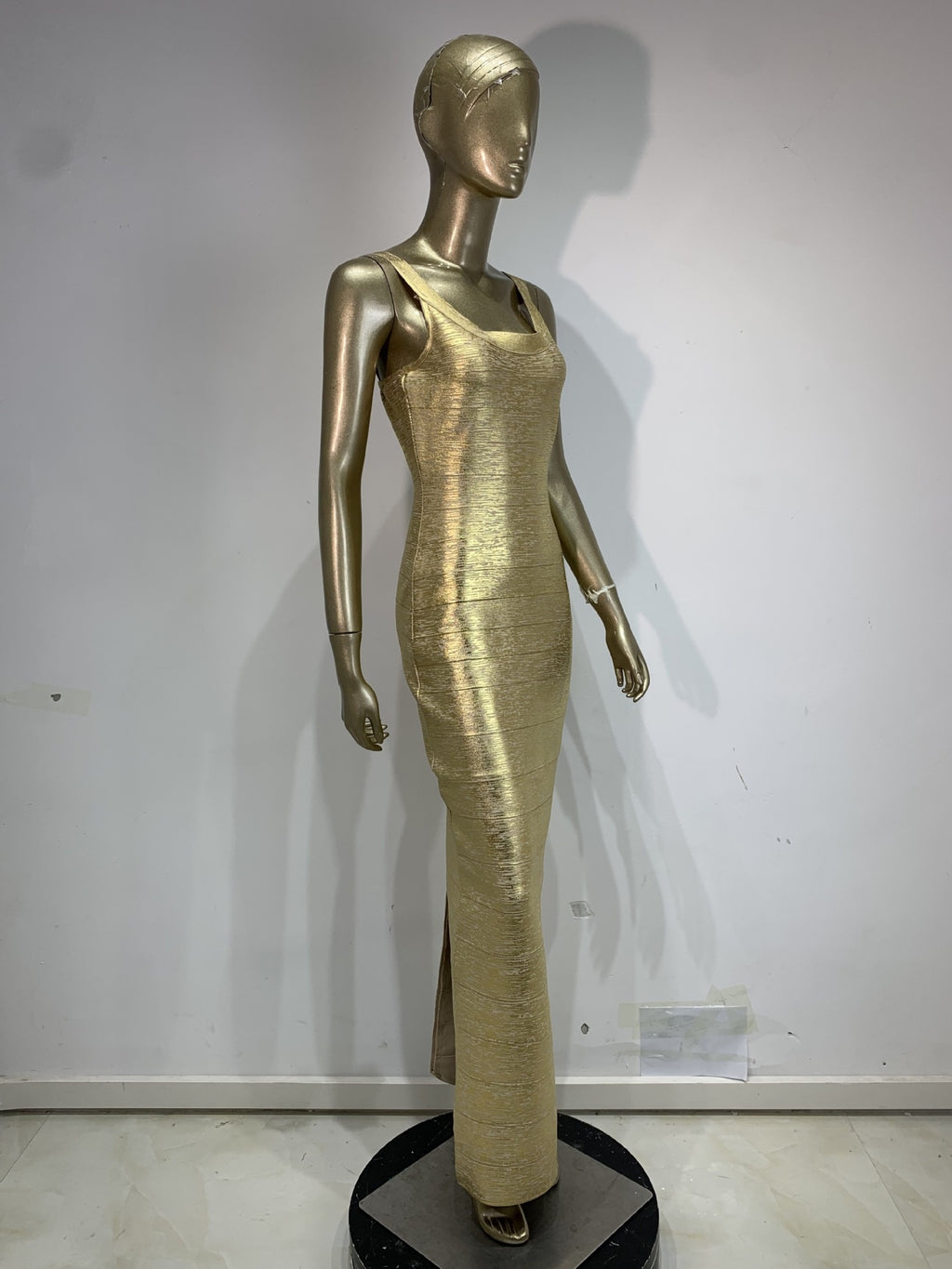 Slinky Metallic Bodycon Maxi Dress | Women's Sleeveless U-Neck Stretchy Evening Gown