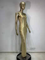 Slinky Metallic Bodycon Maxi Dress | Women's Sleeveless U-Neck Stretchy Evening Gown