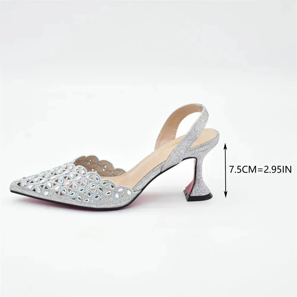 Pointed Toe Sequin Slip-On Stiletto Shoes & Matching Bag Set - Styeenigma