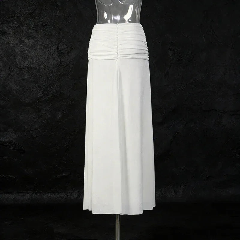 Minimalist Sexy Women’s Two-Piece Set – Off-Shoulder Long Sleeve Crop Top & Pleated Skirt - Styeenigma
