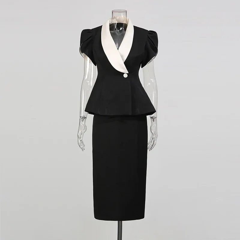 Sweet Style Women’s Two-Piece Set – V-Neck Top & Slimming Skirt Suit - Styeenigma