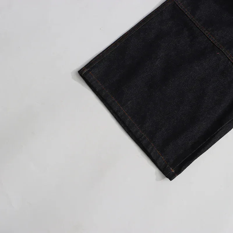 High Waist Rivet Button Straight Wide-Leg Denim Jeans Pants for Women - Styeenigma