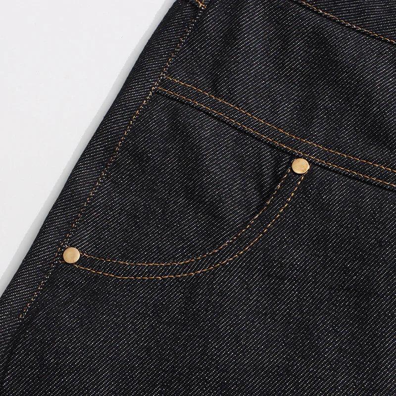 High Waist Single-Row Gold Button Denim A-Line Mini Skirt for Women - Styeenigma