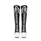 Women’s Black White Knee High Platform Stiletto Sneaker Boots Lace Up High Heel Boots
