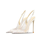 Women's Pointed Toe Lace Mesh Peep Toe High Heel Sandals - Styeenigma