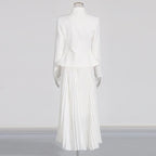 Elegant Women’s Two-Piece Set – 3D Embroidered Jacket & High-Waist Pleated Skirt - Styeenigma