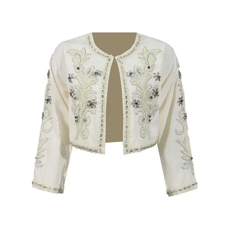 Embroidered Two-Piece Set – Rhinestone Detailing Sleeveless Dress & Jacket - Styeenigma