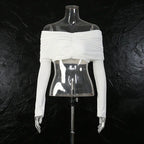 Minimalist Sexy Women’s Two-Piece Set – Off-Shoulder Long Sleeve Crop Top & Pleated Skirt - Styeenigma