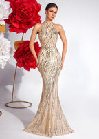 Sequined Halter Off-Shoulder Bodycon Evening Dress – Elegant Party & Birthday Gown - Styeenigma