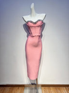 Women's Strapless Midi Dress with Crystal Stud Detailing | Evening Party Dress