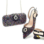 Rhinestone High Heel Shoes & Gemstone Hardbox Bag Set - Styeenigma