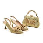 Leaf Appliqué Party Shoes & Matching Bag with Stiletto Heel - Styeenigma