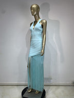 V-Neck Sleeveless Fringe Midi Dress | Beach Vacation Cover-Up & Summer Party Dress