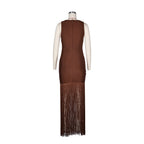 Sleeveless Bandage Dress with Fringe Hem – Coffee Party Gown for Women