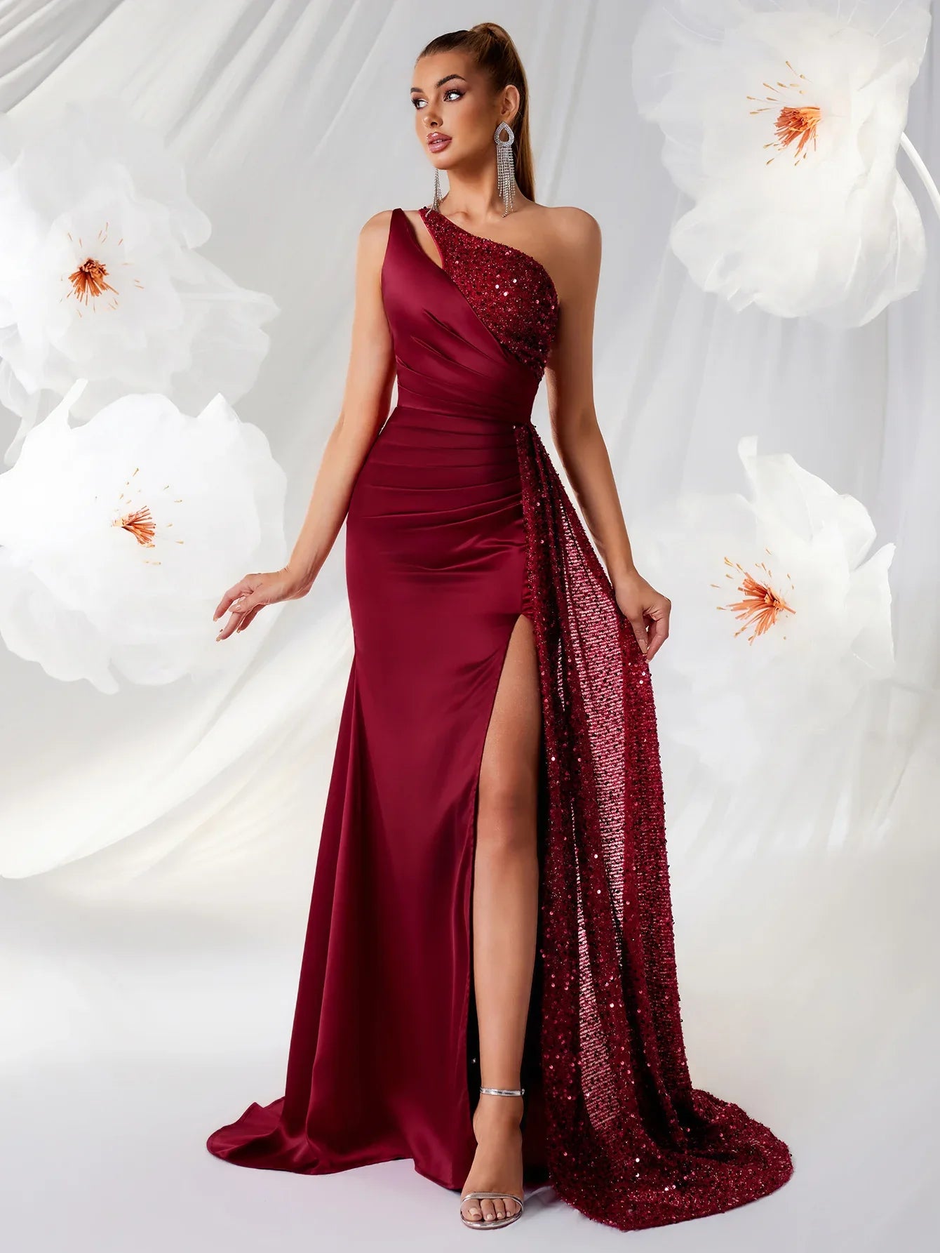 Single Shoulder Sequin Prom Dress with High Slit – Long Evening Gown - Styeenigma