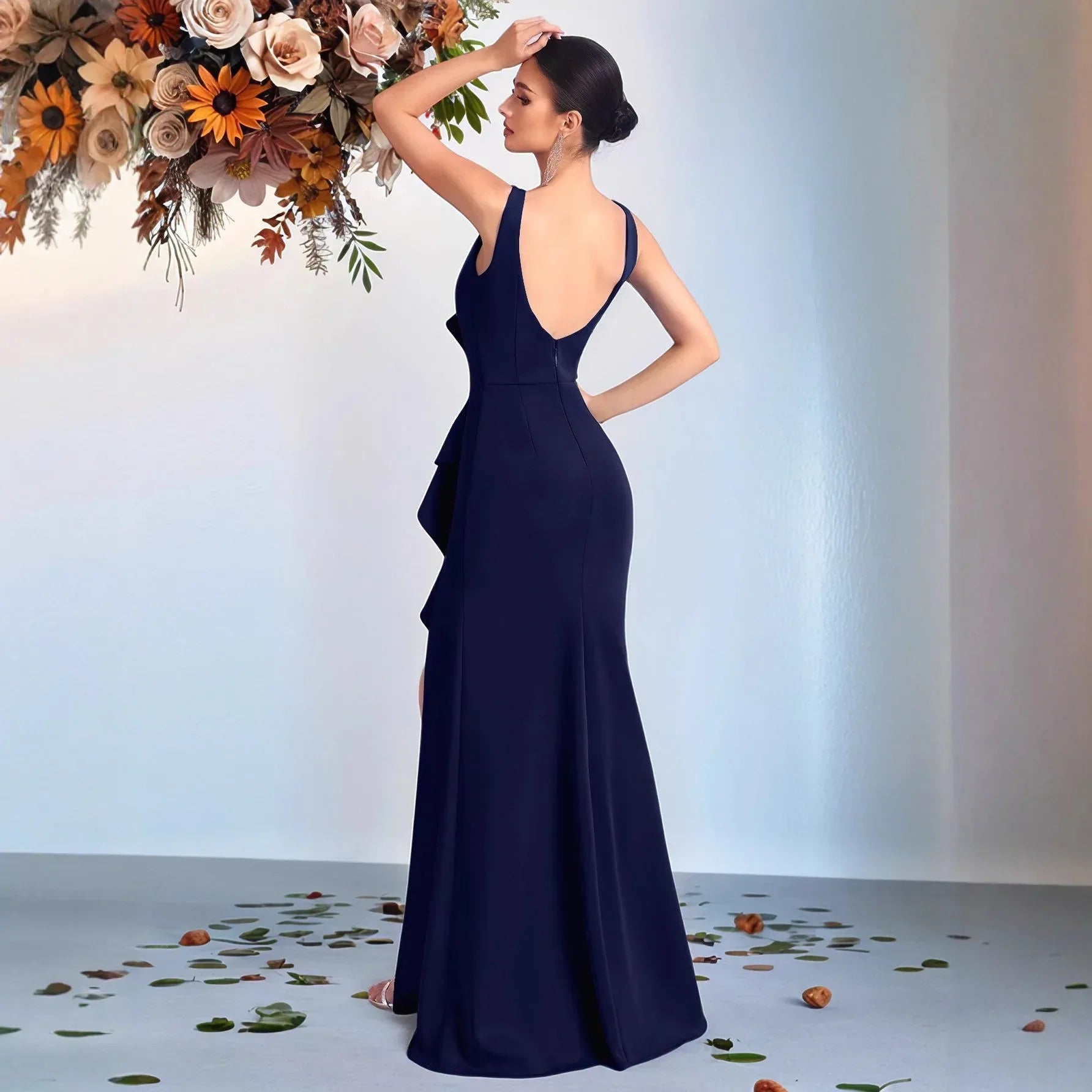 Women’s Maxi Evening Gown Dress – Ruched Waist Mermaid Formal Dress - Styeenigma