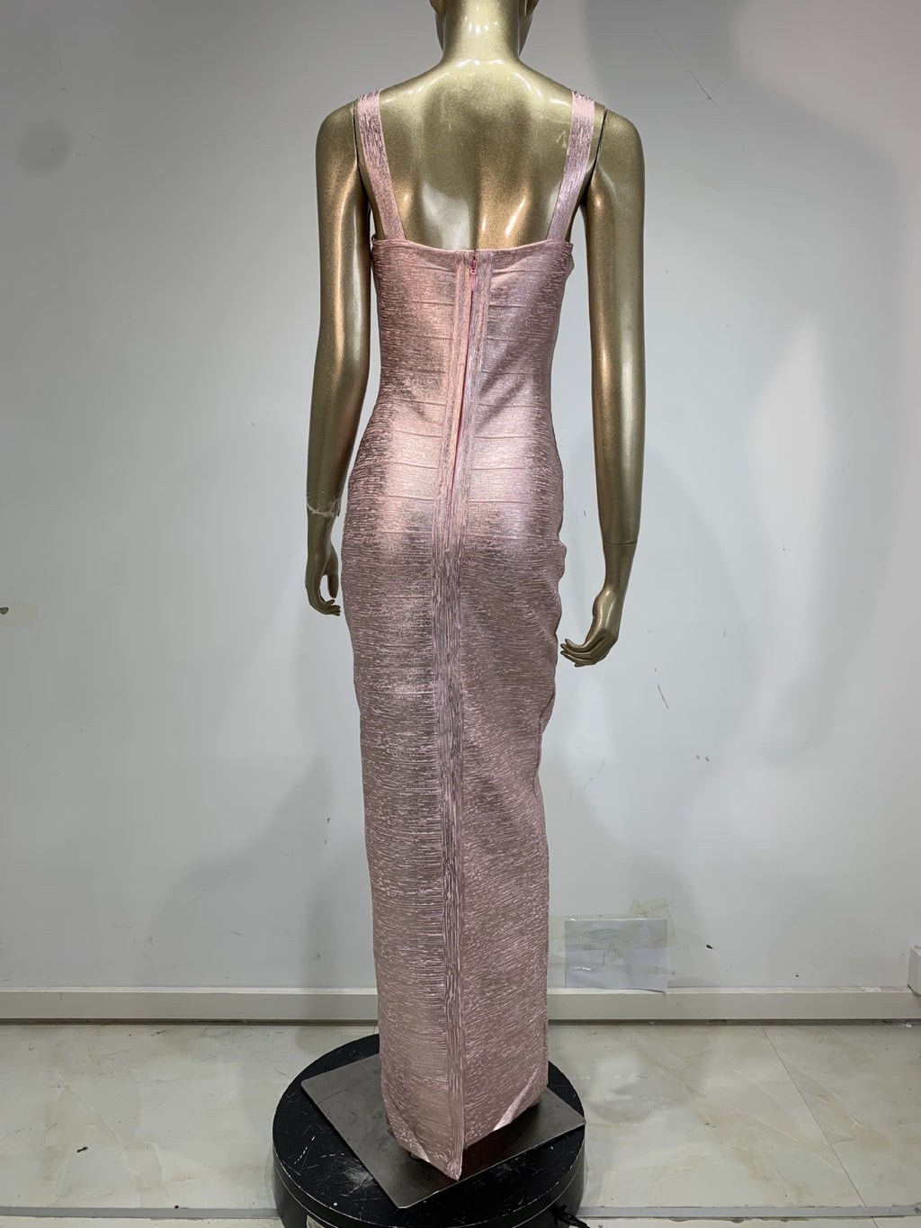Slinky Metallic Bodycon Maxi Dress | Women's Sleeveless U-Neck Stretchy Evening Gown