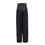 High Waist Rivet Button Straight Wide-Leg Denim Jeans Pants for Women - Styeenigma