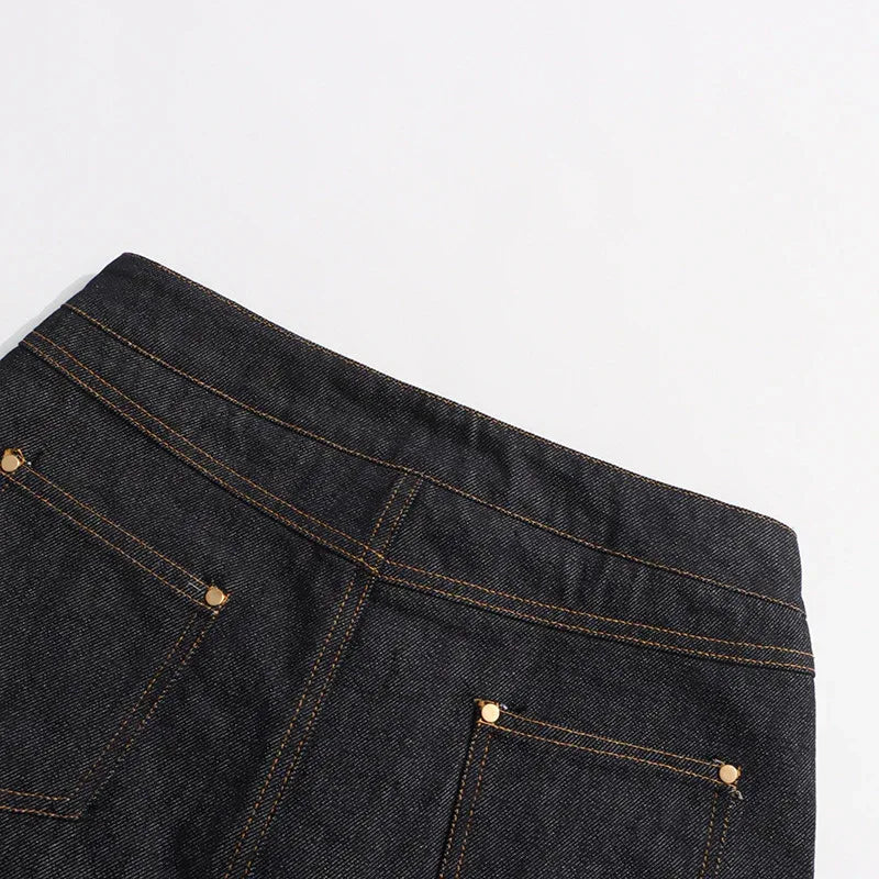 High Waist Single-Row Gold Button Denim A-Line Mini Skirt for Women - Styeenigma