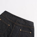 High Waist Single-Row Gold Button Denim A-Line Mini Skirt for Women - Styeenigma