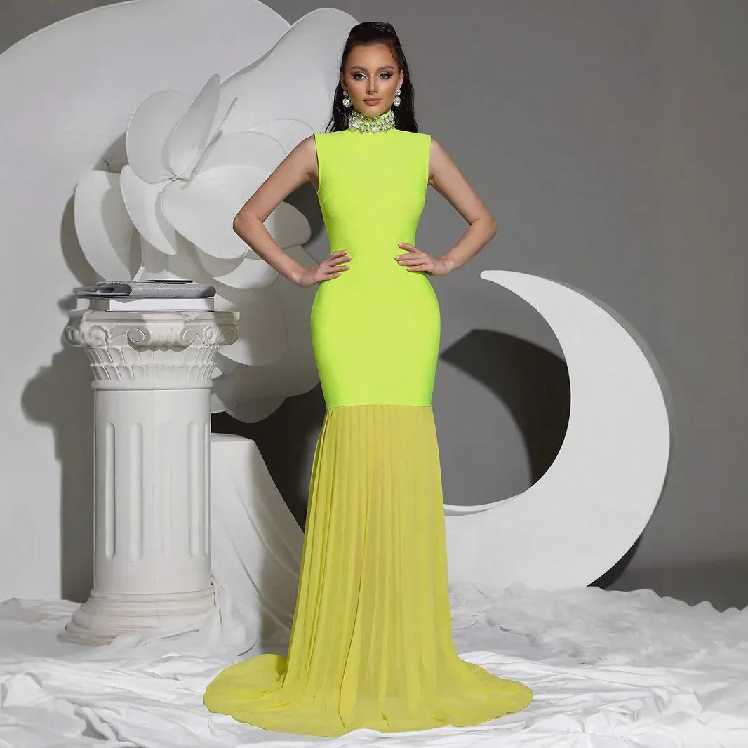 Diamond High Neck Bandage & Tulle Evening Gown Mermaid Formal Events - Styeenigma