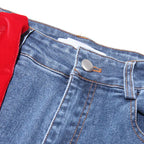 Bowknot Patchwork Straight Denim Jeans – Women’s Mid Waist Blue - Styeenigma