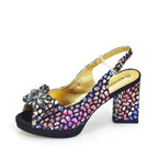 Diamond Peep Toe Chunky Heel Shoes & Evening Bag Set - Styeenigma
