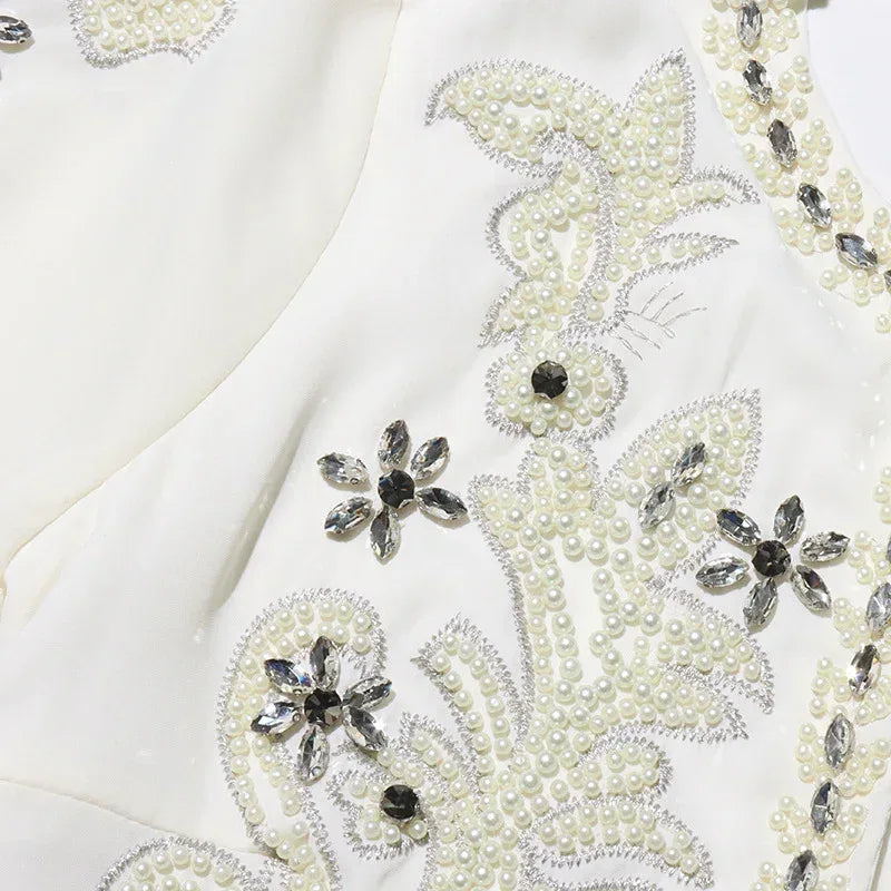 Embroidered Two-Piece Set – Rhinestone Detailing Sleeveless Dress & Jacket - Styeenigma