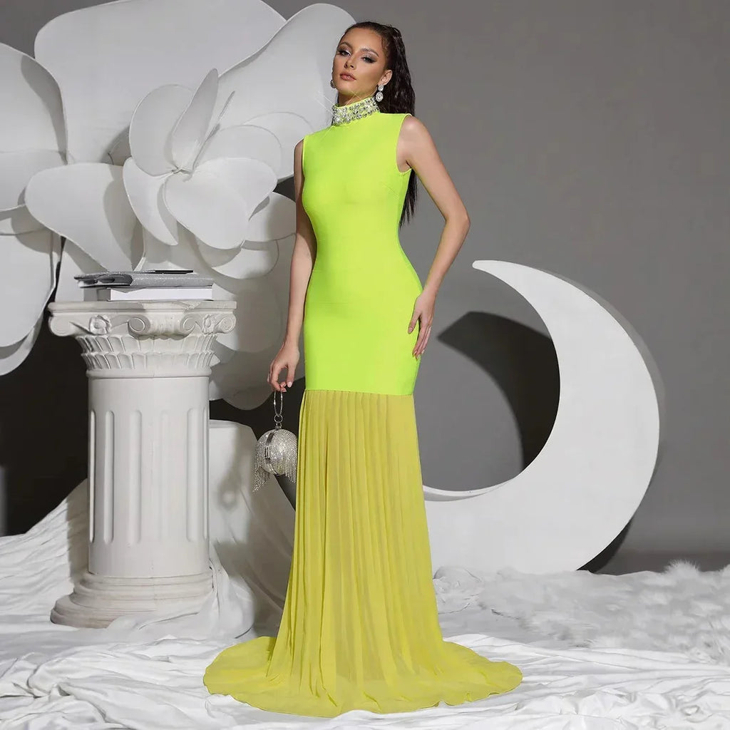 Diamond High Neck Bandage & Tulle Evening Gown Mermaid Formal Events - Styeenigma