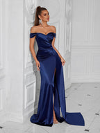 Mermaid Satin Off Shoulder Prom Dress with High Split – Ball Gown For Events