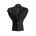 Crocodile Embossed Leather Patchwork V-Neck Vest for Women