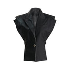 Crocodile Embossed Leather Patchwork V-Neck Vest for Women
