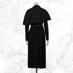 Women’s Two-Piece Set – Button-Detail Shawl & Long-Sleeve Pleated Dress - Styeenigma