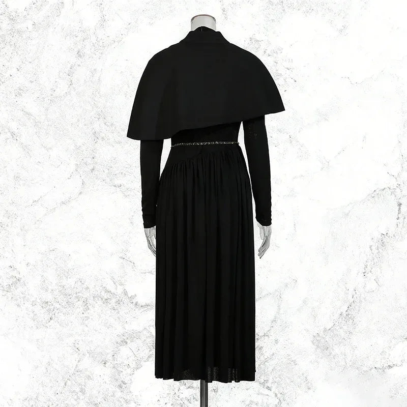 Women’s Two-Piece Set – Button-Detail Shawl & Long-Sleeve Pleated Dress - Styeenigma