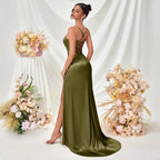Spaghetti Strap Prom Dress with High Slit – Sleek Satin Party Gowns - Styeenigma