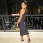 High Neck Bodycon Midi Dress – Sleeveless Perfect  for Cocktail, Date & Evening Wear