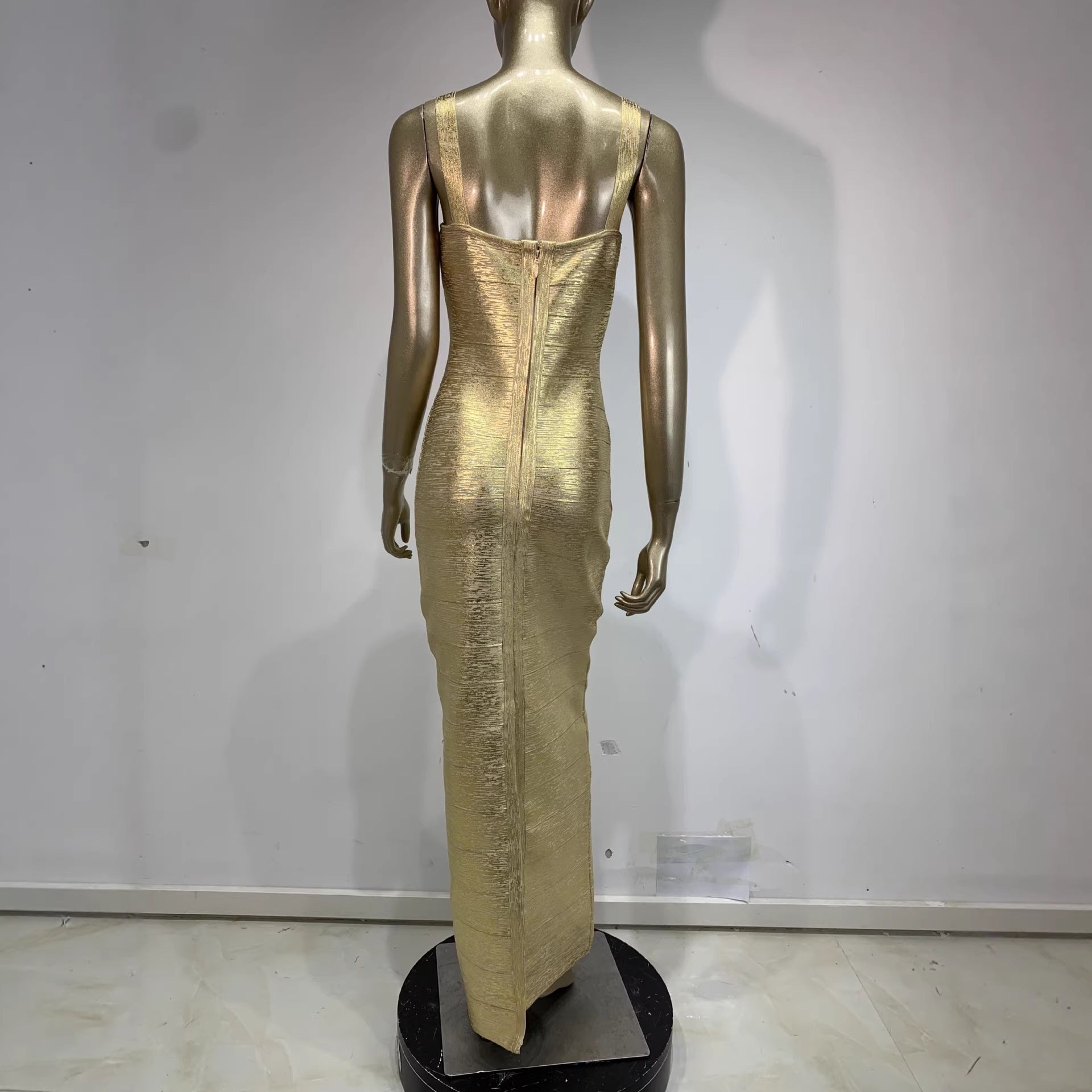 Slinky Metallic Bodycon Maxi Dress | Women's Sleeveless U-Neck Stretchy Evening Gown