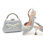 Leaf Appliqué Party Shoes & Matching Bag with Stiletto Heel - Styeenigma
