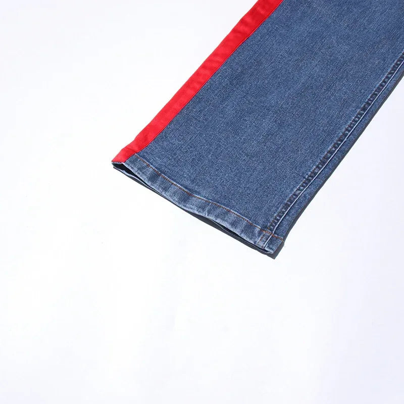 Bowknot Patchwork Straight Denim Jeans – Women’s Mid Waist Blue - Styeenigma