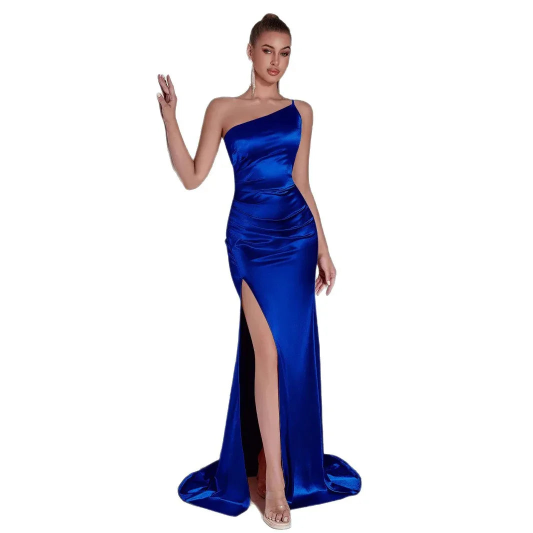 Single Shoulder Spaghetti Strap Mermaid Evening Gown with Slit - Styeenigma