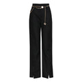 High Waist Chain Belt Straight Pants – Women’s Black Trousers